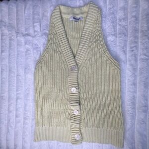 Madewell XXS Lime Green Knit Vest Button‎ Front Sleeveless Cotton Blend